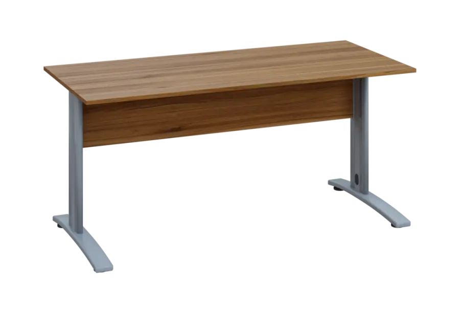 EPK 27 - 16 stůl kancelářský, kovová podnož stříbrná, deska 25 mm, široký 1600, ořech světlý